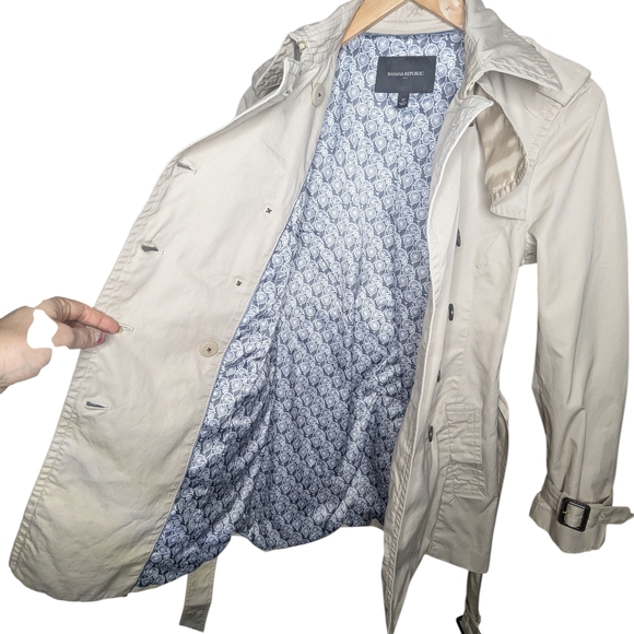 Banana Republic Womens Khaki Classic Double Breasted Belted Trench Coat Medium - Picture 4 of 14